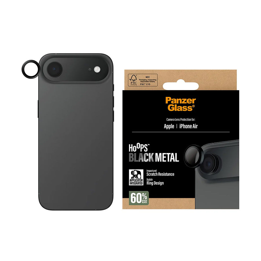 Zaščitna folija za zadnjo kamero PanzerGlass Hoops za Apple iPhone 17 Air, Kaljeno steklo, Črna