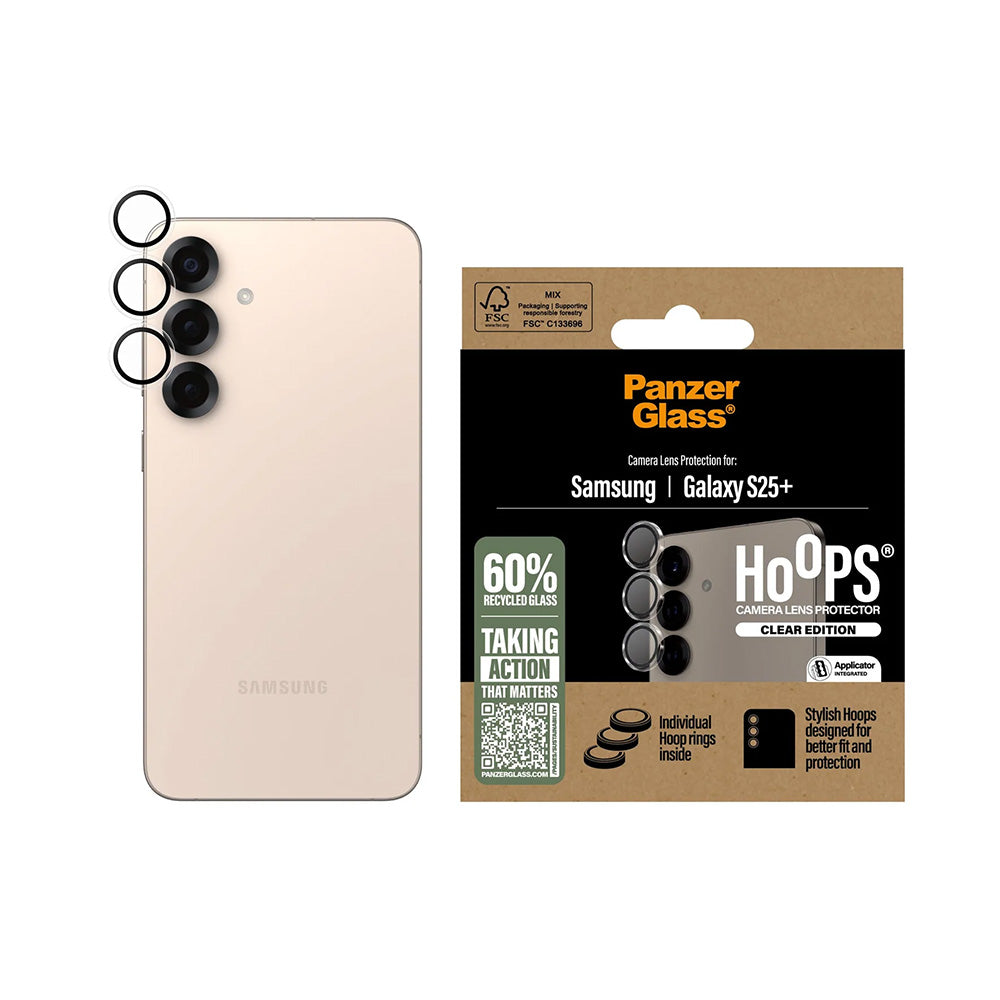 Zaščitna folija za zadnjo kamero PanzerGlass Hoops za Samsung Galaxy S25+ S936, Kaljeno steklo, Prozorno