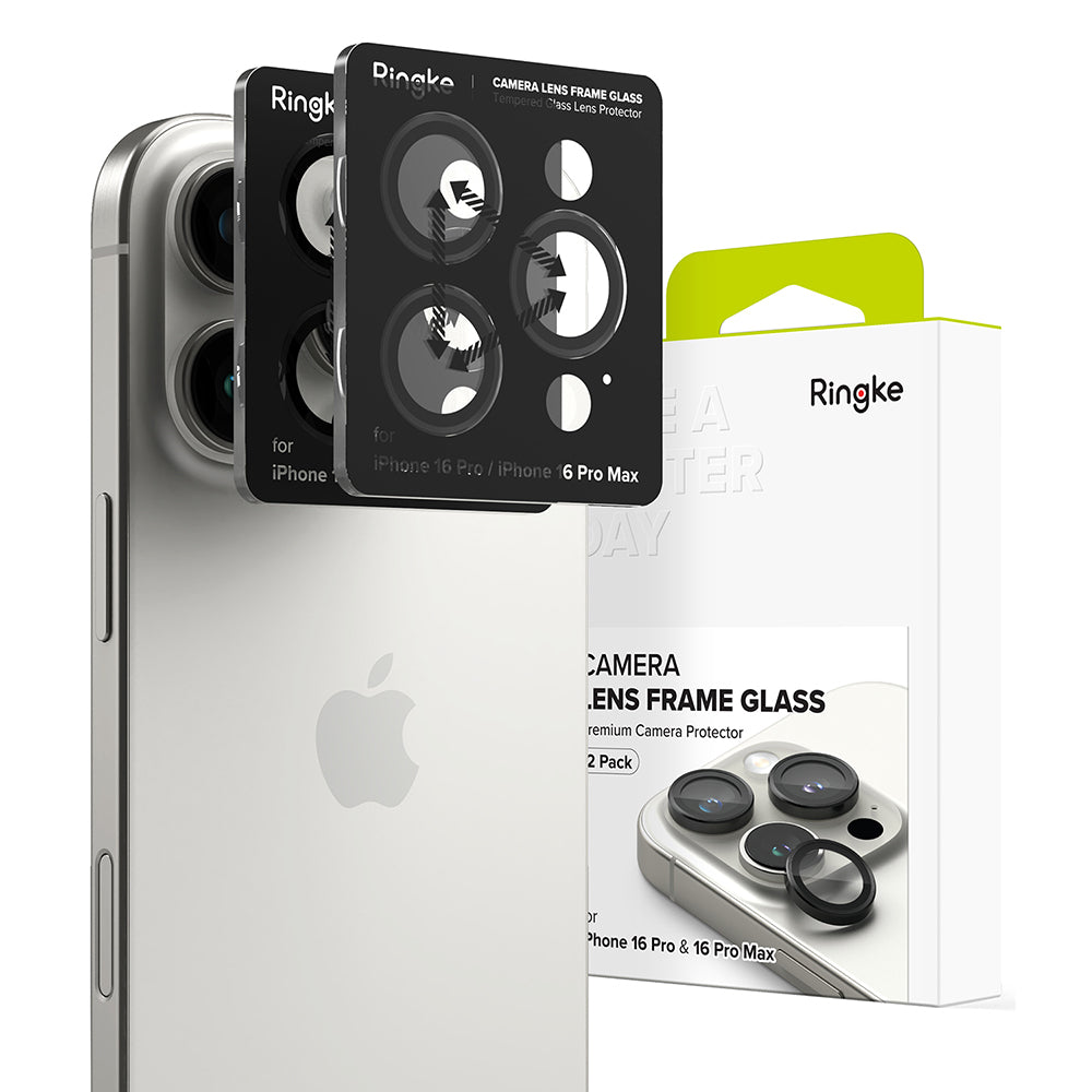 Zaščitna folija za zadnjo kamero Ringke za Apple iPhone 16 Pro Max / 16 Pro, Kaljeno steklo, Set 2 kosa, Črna