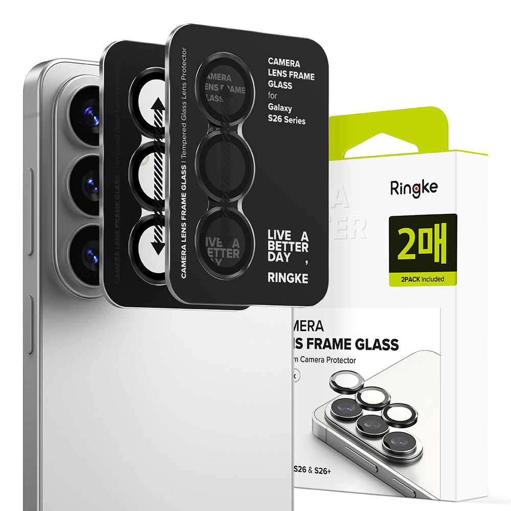 Zaščitna folija za zadnjo kamero Ringke za Samsung Galaxy S26 Plus S947 / S26, Kaljeno steklo, Set 2 kosa, Črna