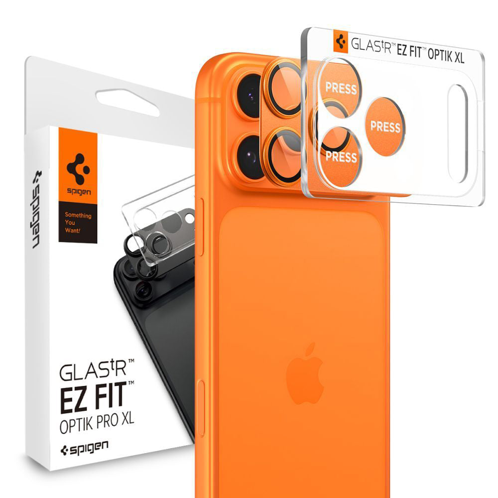 Zaščitna folija za zadnjo kamero Spigen GlastR EZ FIT Optik Pro XL za Apple iPhone 17 Pro, Kaljeno steklo, Oranžna AGL10645