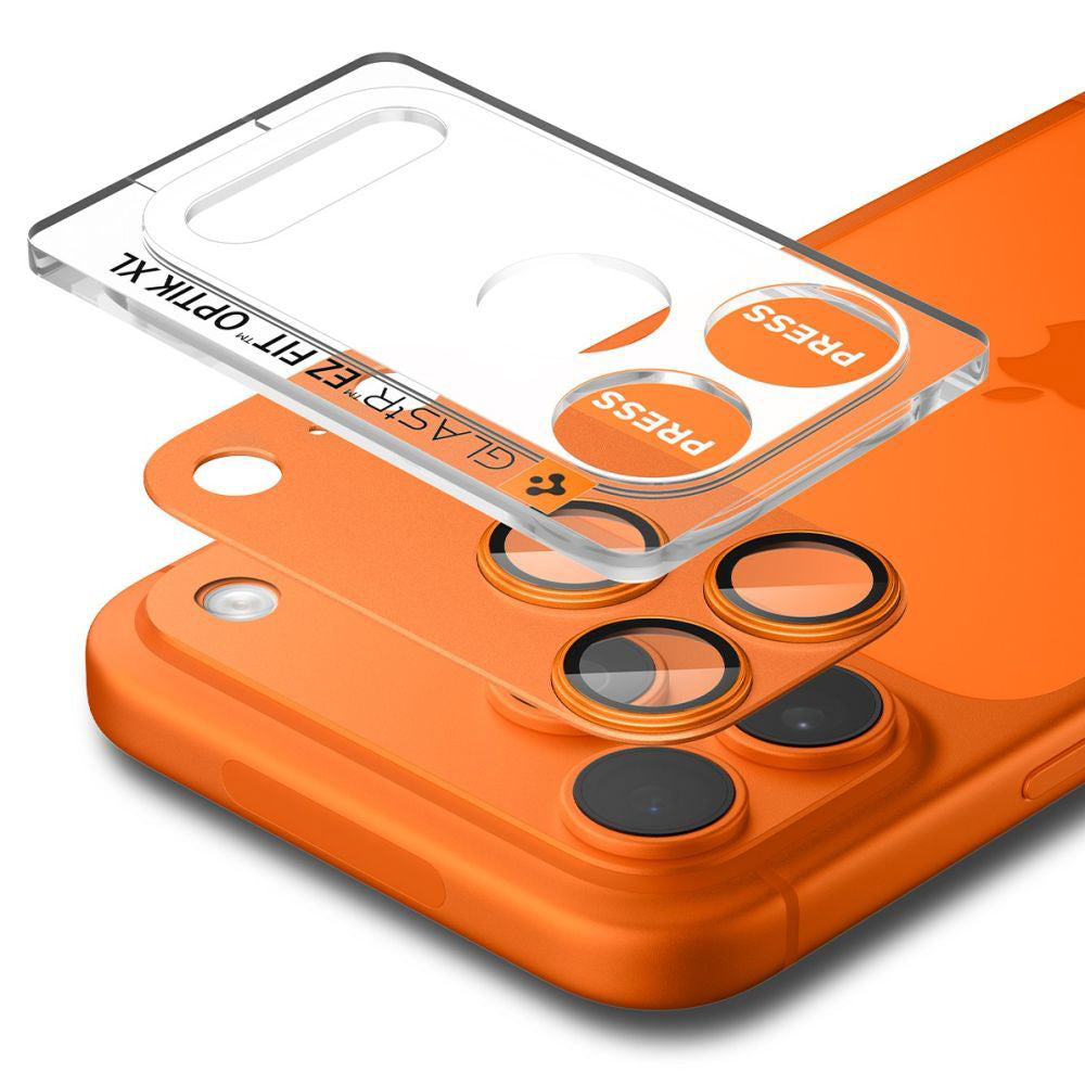 Zaščitna folija za zadnjo kamero Spigen GlastR EZ FIT Optik Pro XL za Apple iPhone 17 Pro, Kaljeno steklo, Oranžna AGL10645