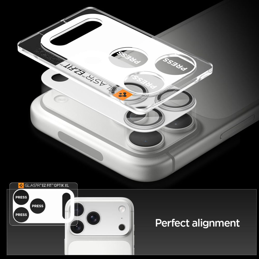 Zaščitna folija za zadnjo kamero Spigen GlastR EZ FIT Optik Pro XL za Apple iPhone 17 Pro Max, Kaljeno steklo, Srebrna AGL10652