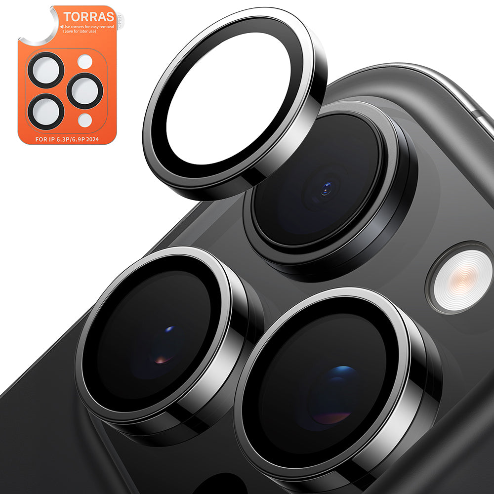 Zaščitna folija za zadnjo kamero Torras Lensguard za Apple iPhone 16 Pro Max / 16 Pro, kaljeno steklo, črna