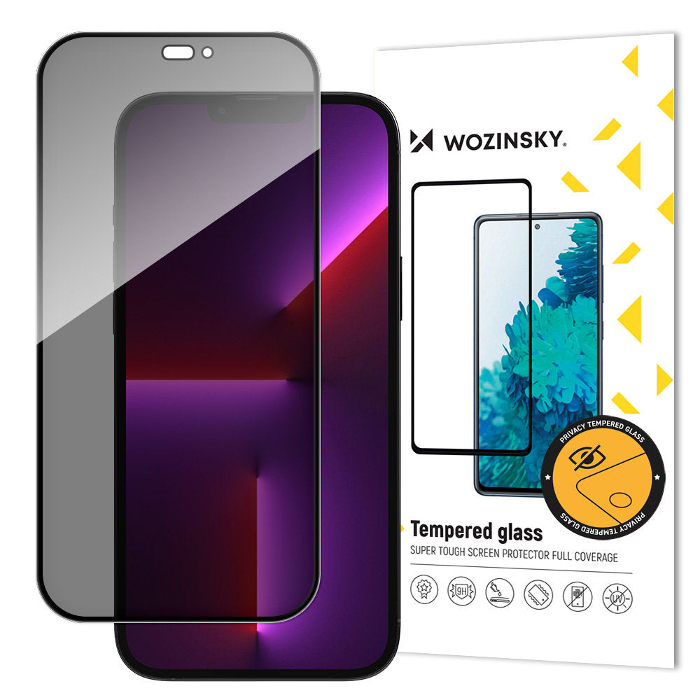 WZK AntiSpy Privacy Screen Protector za Apple iPhone 15 Pro Max, zaščiteno steklo, polno lepilo