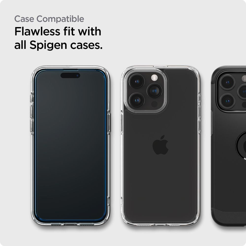 Spigen Align Master Screen Protector za Apple iPhone 15 Pro, zaščitno steklo, polno lepilo, komplet 2 kosa, 2,5D, črno