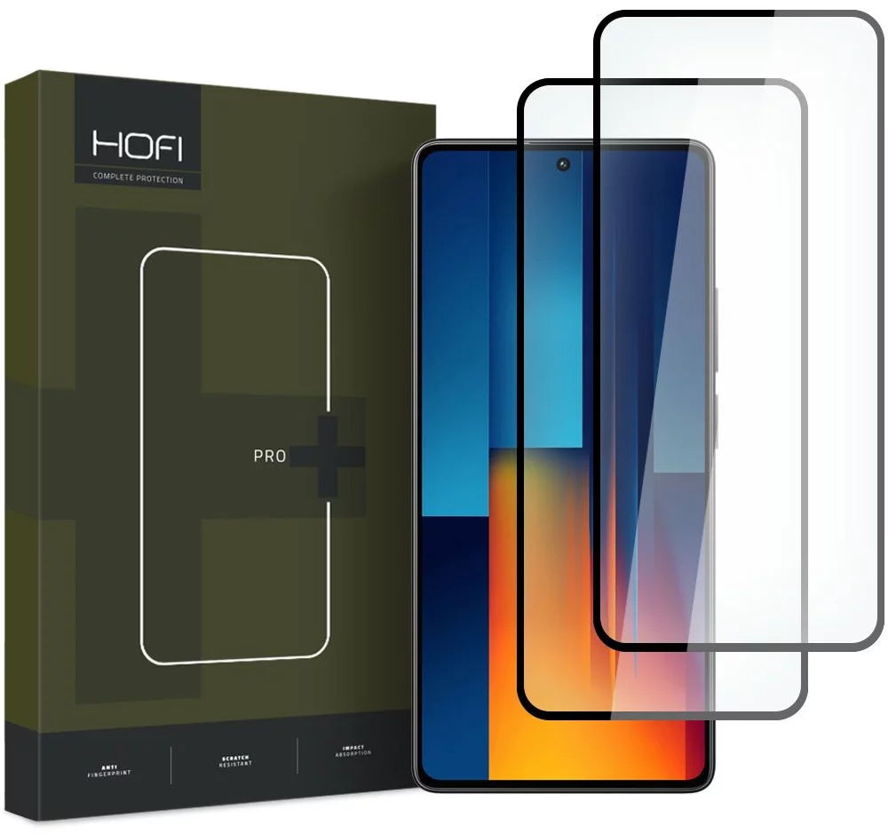 HOFI Glass PRO+ Screen Protector za Xiaomi Poco M6 Pro 5G, zaščiteno steklo, polno lepilo, komplet 2 kosov, 2,5D, črno