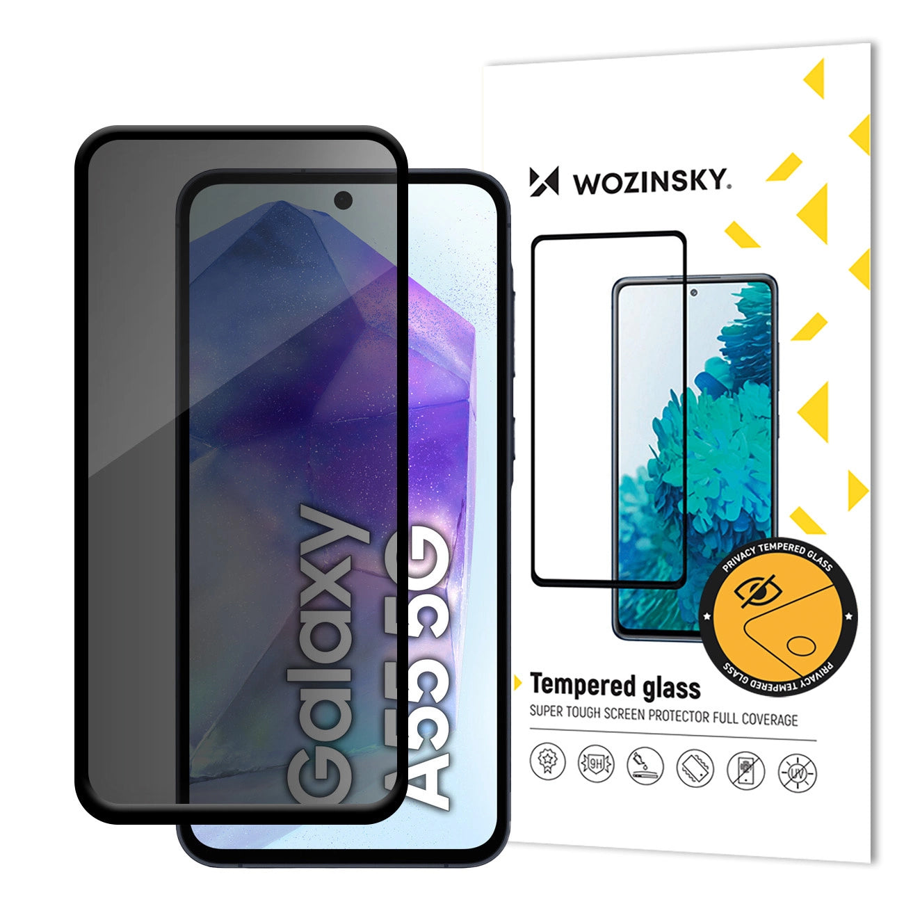 Zaščitna folija zaslona Privacy WZK AntiSpy za Samsung Galaxy A55 5G A556, kaljeno steklo, polno lepilo