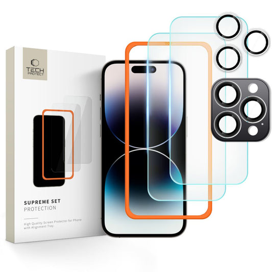 Tech-Protect Supreme Zaščitna folija za hrbtni zaslon in kamero za Apple iPhone 16 Pro, zaščitena s steklom, popolnoma lepljiva