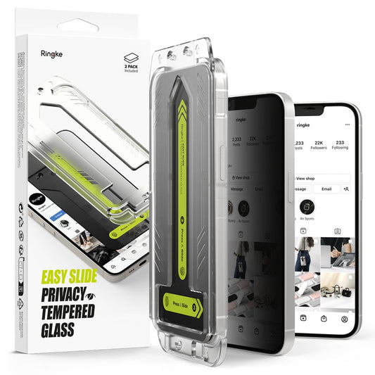 Zaščitna folija za zaslon Privacy Ringke Easy Slide za Apple iPhone 16e / 14 / 13 Pro / 13, Kaljeno steklo, Polno lepljenje, Komplet 2 kosa
