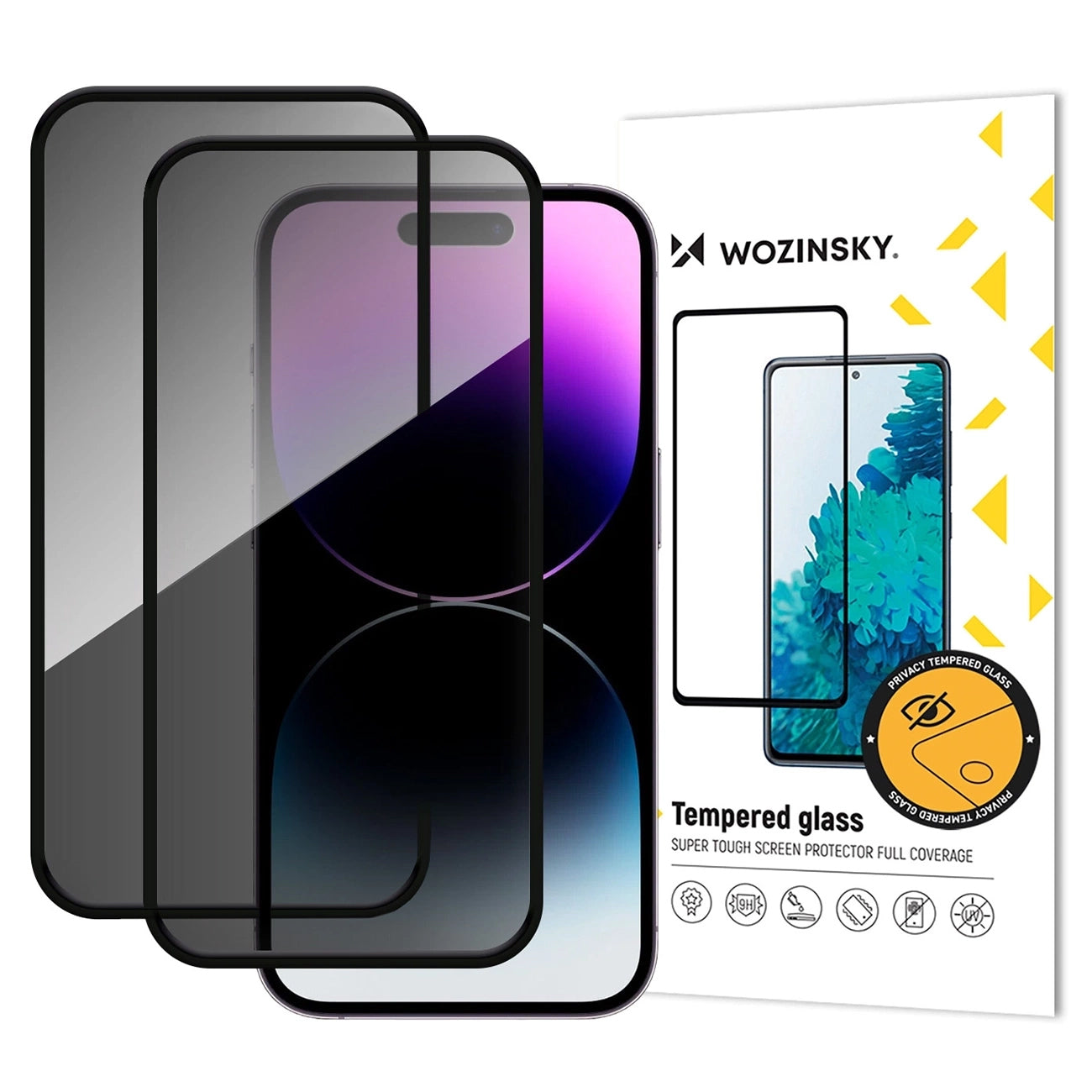 Zaščitna folija za zaslon Privacy WZK AntiSpy za Apple iPhone 17 Pro, Kaljeno steklo, Polno lepljenje, Komplet 2 kosa