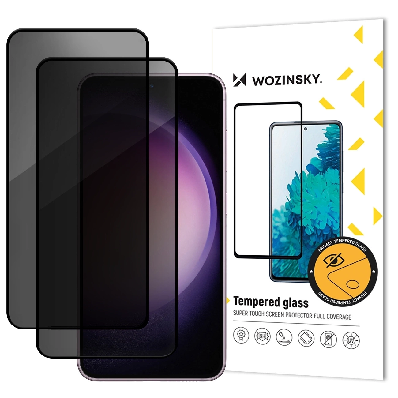 Zaščitna folija zaslona Privacy WZK AntiSpy za Samsung Galaxy A17 4G / A17 5G, kaljeno steklo, polno lepilo, komplet 2 kosa