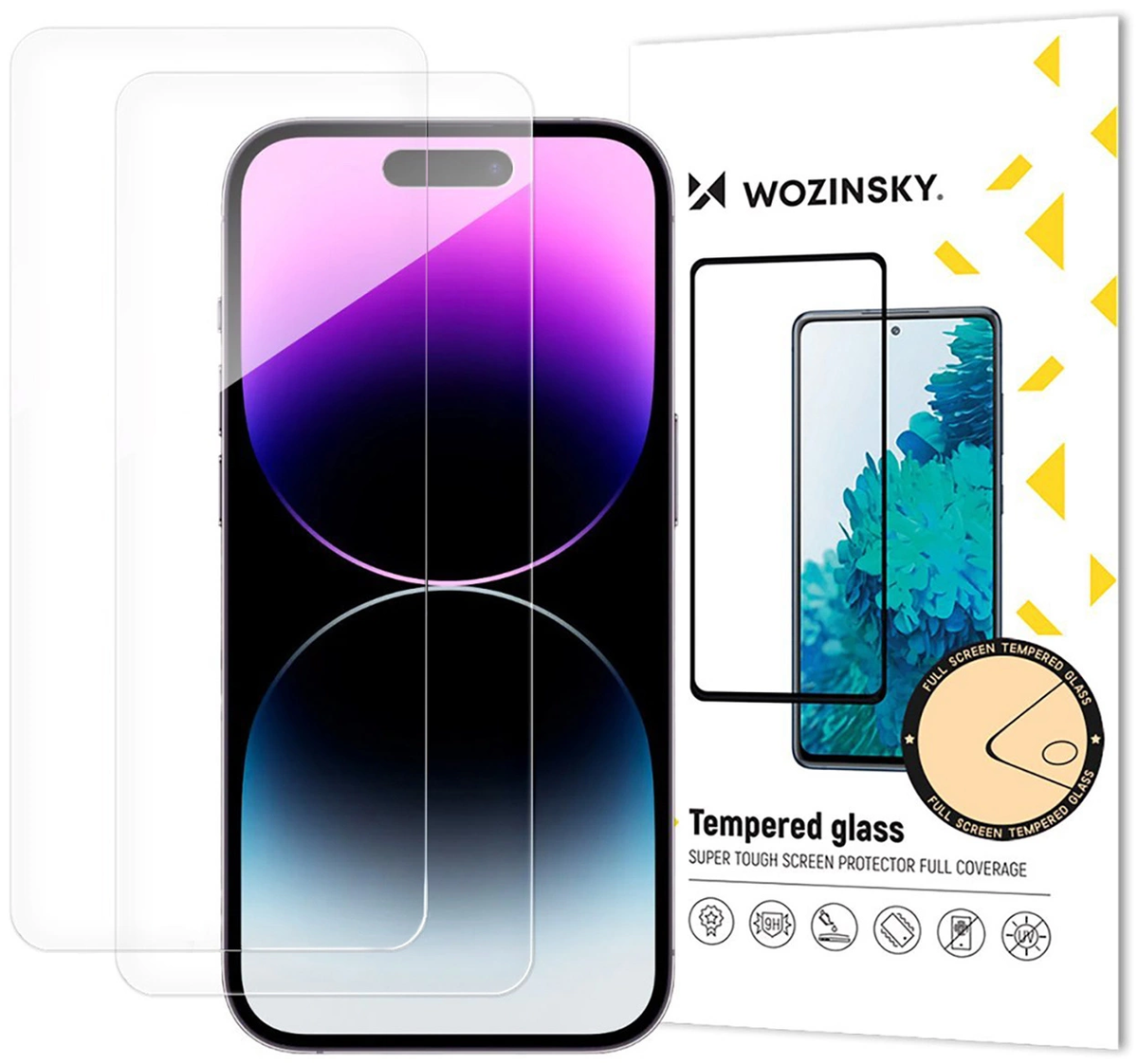 Zaščitna folija zaslona WZK za Apple iPhone 18 Pro / 17 Pro / 16 Pro, kaljeno steklo, polno lepilo, komplet 2 kosa