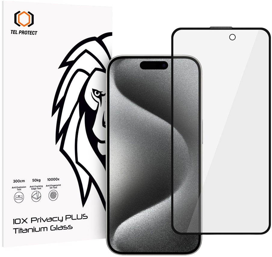 Zaščitna folija za zaslon Privacy Tel Protect 10X Plus Titanium za Apple iPhone 17 / 16 Pro, kaljeno steklo, lepilo po celotni površini