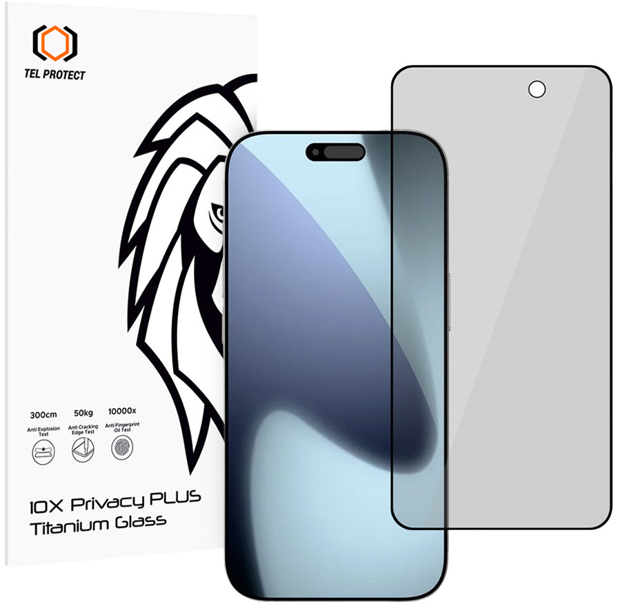 Zaščitna folija za zaslon Privacy Tel Protect 10X Plus Titanium za Apple iPhone 17 Pro, kaljeno steklo, lepilo po celotni površini