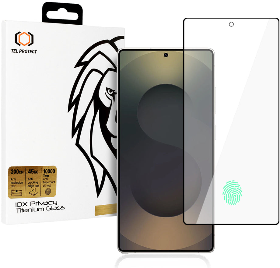Zaščitna folija za zaslon Privacy Tel Protect 10X Plus Titanium za Samsung Galaxy S25 Ultra S938, kaljeno steklo, lepilo po celotni površini