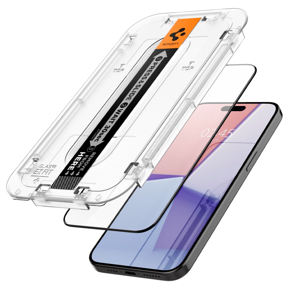 Zaščitna folija za zaslon Spigen GlastR EZ FIT HD za Apple iPhone 15, Kaljeno steklo, Polno lepilo, 2.5D, Črna AGL06908