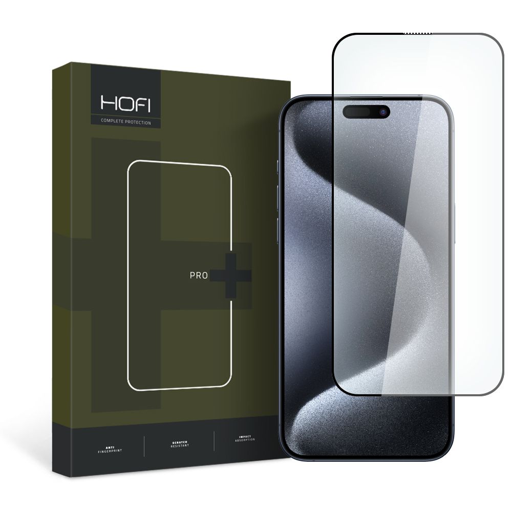 Zaščitna folija za zaslon HOFI PRO+ za Apple iPhone 15 Pro, Kaljeno steklo, Polno lepljenje, 2.5D, Črna