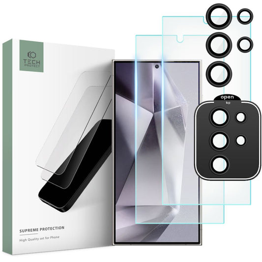 Tech-Protect Supreme Zaščitna folija za zadnji zaslon in kamero za Samsung Galaxy S24 Ultra S928, zaščiteno steklo, polno lepilo, komplet 3 kosi, 2,5D