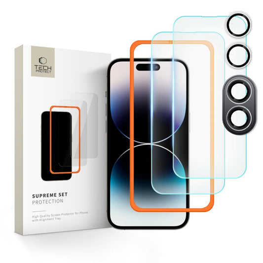 Tech-Protect Supreme Zaščitna folija za hrbtni zaslon in kamero za Apple iPhone 16 Plus, zaščitena s steklom, popolnoma lepljiva