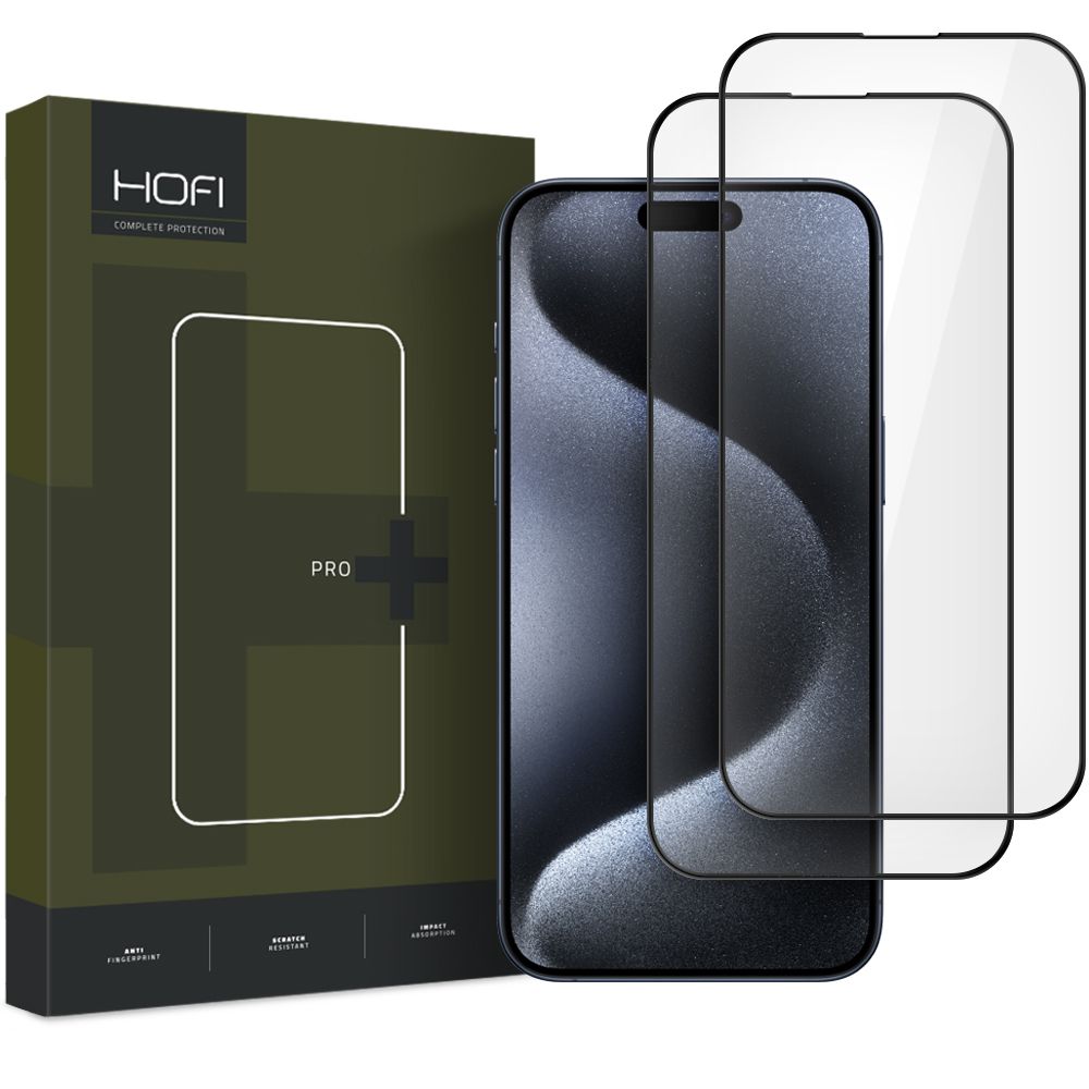 HOFI Glass PRO+ Screen Protector za Apple iPhone 16 Pro, zaščiteno steklo, polno lepilo, komplet 2 kosa, 2,5D, črno