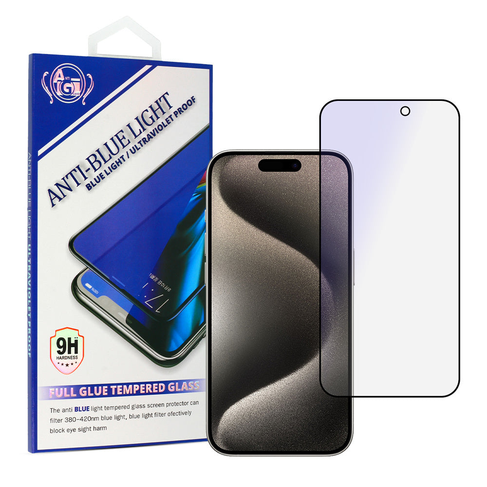 OEM Anti Blue Light OEM Screen Protector for Apple iPhone 16, Shielded Glass, Full Glue, Black