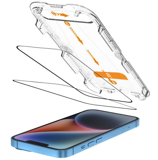 Zaščitna folija za zaslon Tech-Protect Quick Set+ za Apple iPhone 17e / 16e / 14 / 13 Pro, Kaljeno steklo, Polno lepljenje, Komplet 2 kosa, Črna