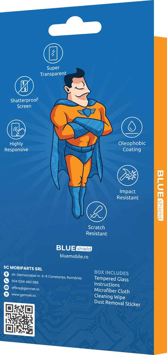 BLUE Shield Screen Protector za Xiaomi Redmi Note 12 4G / Note 12 Pro 5G, zaščiteno steklo, popolnoma lepljivo, prijazno do ohišja, črno