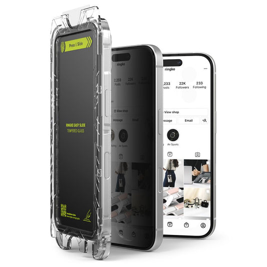 Zaščita zaslona za zasebnost Ringke Easy Slide Screen Protector za Apple iPhone 16 Pro, zaščiteno steklo, polno lepilo, komplet 2 kosa