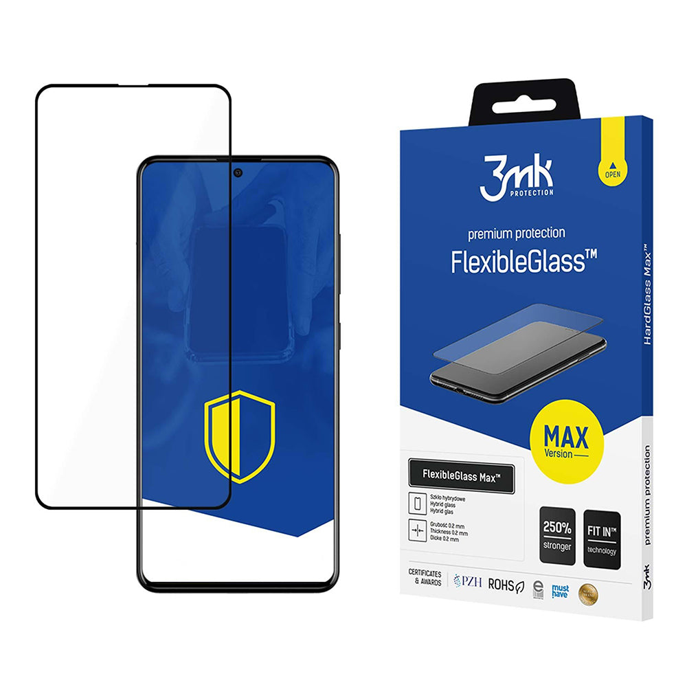 Zaščitna folija za zaslon 3MK FlexibleGlass Max za Samsung Galaxy A52s 5G A528 / A52 5G A526 / A52 A525, fleksibilno steklo, polno lepilo, črna