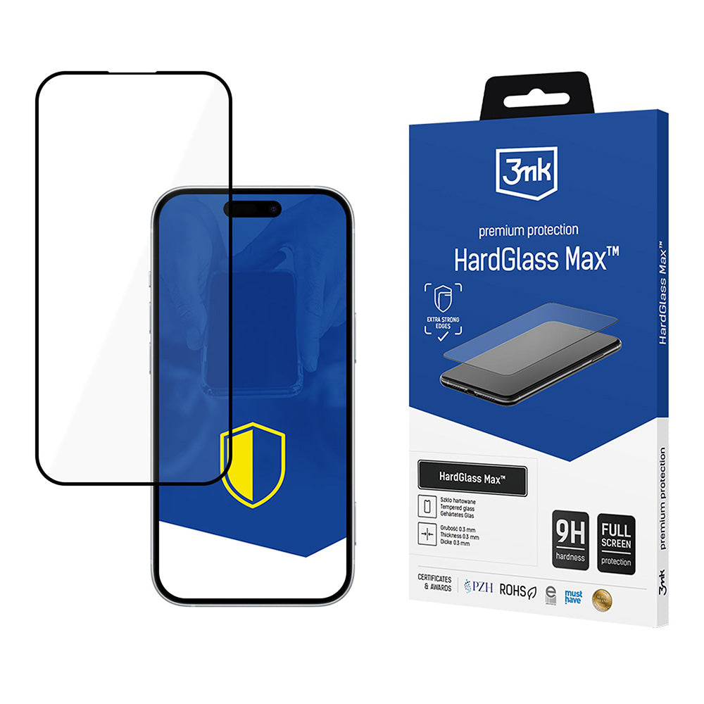 Zaščitna folija za zaslon 3MK HardGlass Max za Apple iPhone 17 Pro, Kaljeno steklo, Polno lepilo, Črna