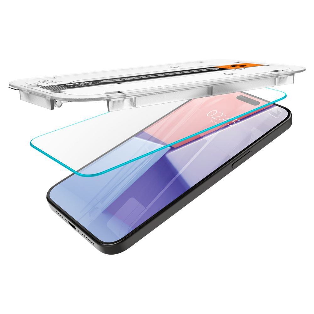 Zaščitna folija za zaslon Spigen GlastR EZ FIT za Apple iPhone 15 Pro Max, Kaljeno steklo, Polno lepilo, Komplet 2 kosa AGL06872