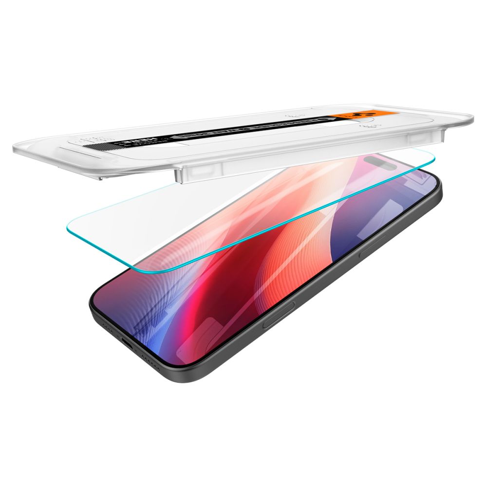Zaščitna folija za zaslon Spigen GlastR EZ FIT za Apple iPhone 17 Pro / 17 / 16 Pro, Kaljeno steklo, Polno lepljenje, Komplet 2 kosa