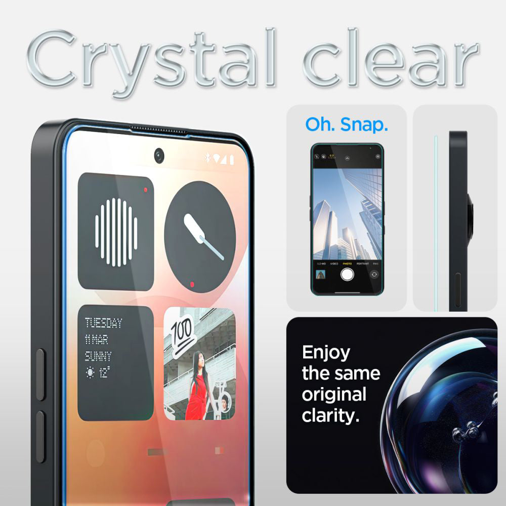 Zaščitna folija za zaslon Clear Spigen GlastR EZ FIT za Nothing Phone (3a) / Phone (3a) Pro, Kaljeno steklo, Full Glue AGL09429