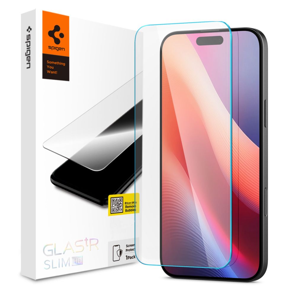 Zaščitna folija za zaslon Spigen GlastrR Slim HD za Apple iPhone 16 / 15, Kaljeno steklo, Polno lepilo, 2.5D AGL06910