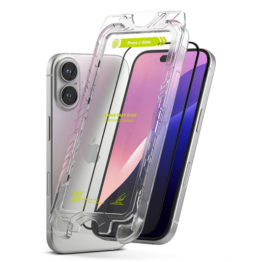 Ringke Easy Slide Screen Protector for Apple iPhone 16 Plus / 15 Plus, Glass Shielded, Full Glue, Set 2 pieces, Black