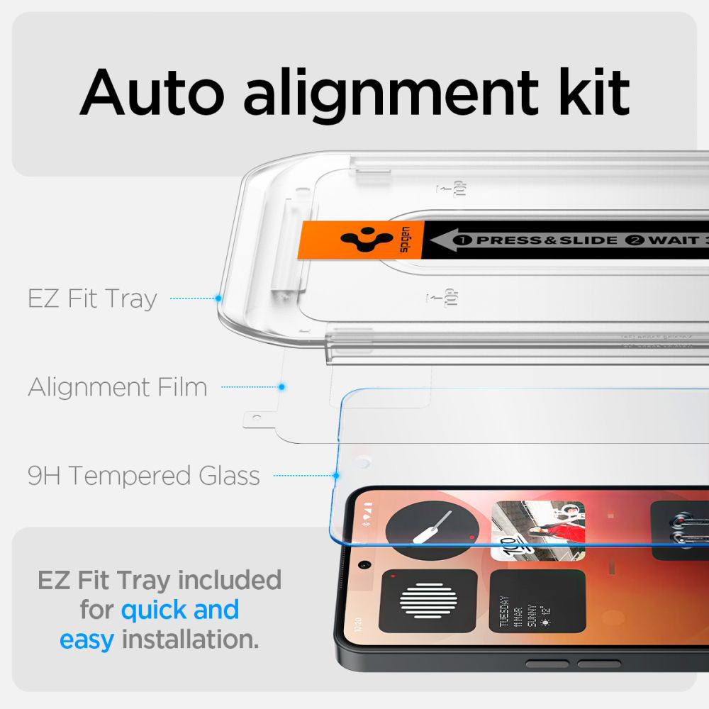 Zaščitna folija za zaslon Clear Spigen GlastR EZ FIT za Nothing Phone (3a) / Phone (3a) Pro, Kaljeno steklo, Full Glue AGL09429