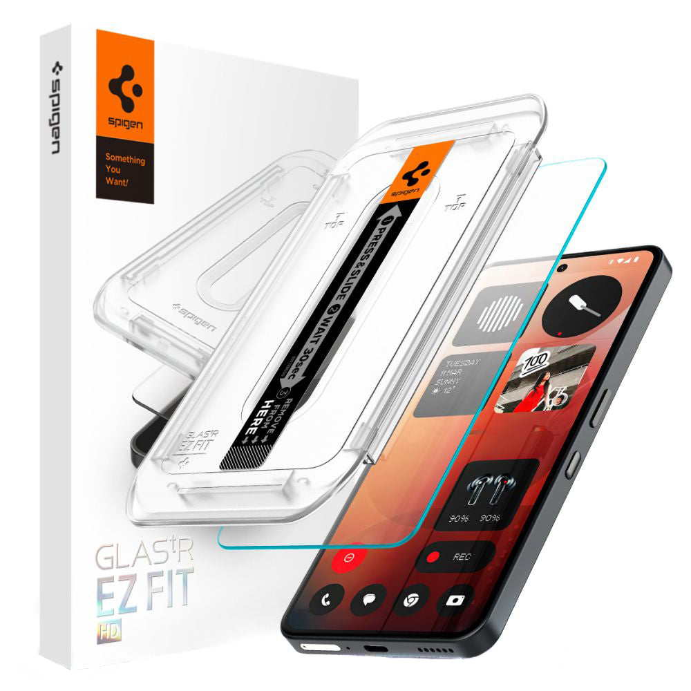 Zaščitna folija za zaslon Clear Spigen GlastR EZ FIT za Nothing Phone (3a) / Phone (3a) Pro, Kaljeno steklo, Full Glue AGL09429