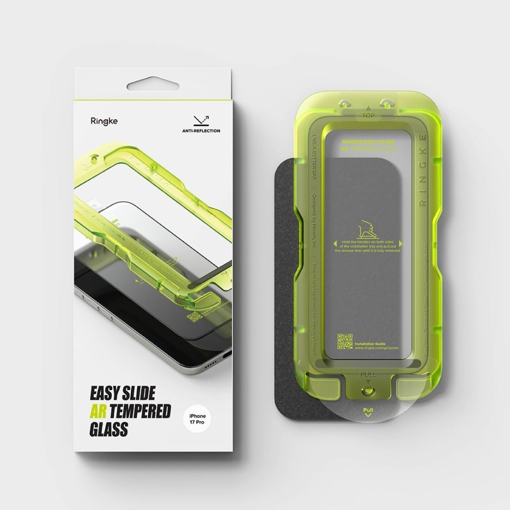 Zaščitna folija zaslona Ringke Easy Slide AR za Apple iPhone 17 Pro, kaljeno steklo, polno lepilo, 2.5D, črna