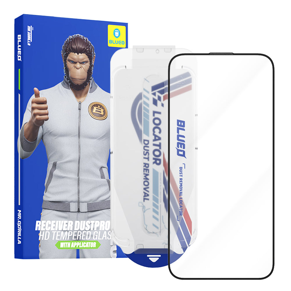 Zaščitna folija zaslona Blueo Anti-Dust HD Applicator Pro za Apple iPhone 15 Pro, kaljeno steklo, polno lepilo, črna