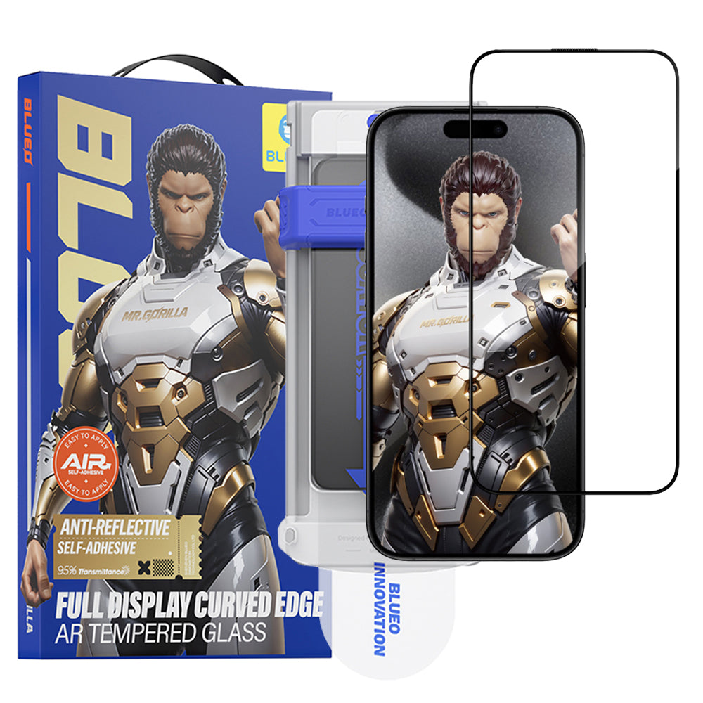 Zaščitna folija za zaslon Blueo AR Applicator Pro za Apple iPhone 16 Pro Max, kaljeno steklo, polno lepilo, 3D, črna