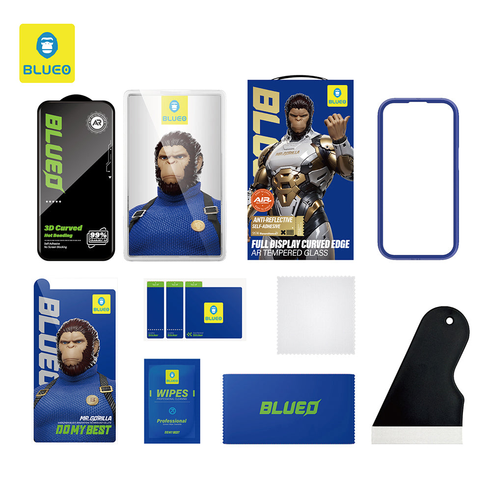 Zaščitna folija zaslona Blueo AR za Apple iPhone 16 Pro, kaljeno steklo, polno lepilo, 3D, črna