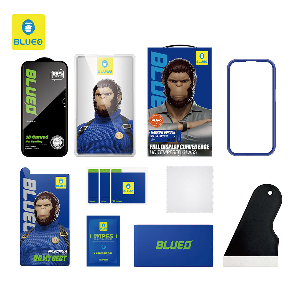 Zaščitna folija za zaslon Blueo HD za Apple iPhone 16 Pro, kaljeno steklo, polno lepilo, 3D, črna