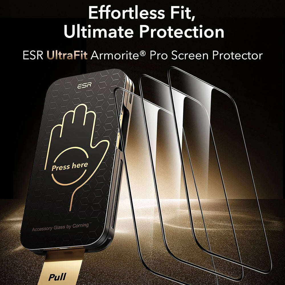 ESR Corning UltraFit Screen Protector for Apple iPhone 17 Pro Max, Tempered Glass, Full Glue, Set of 3, Black