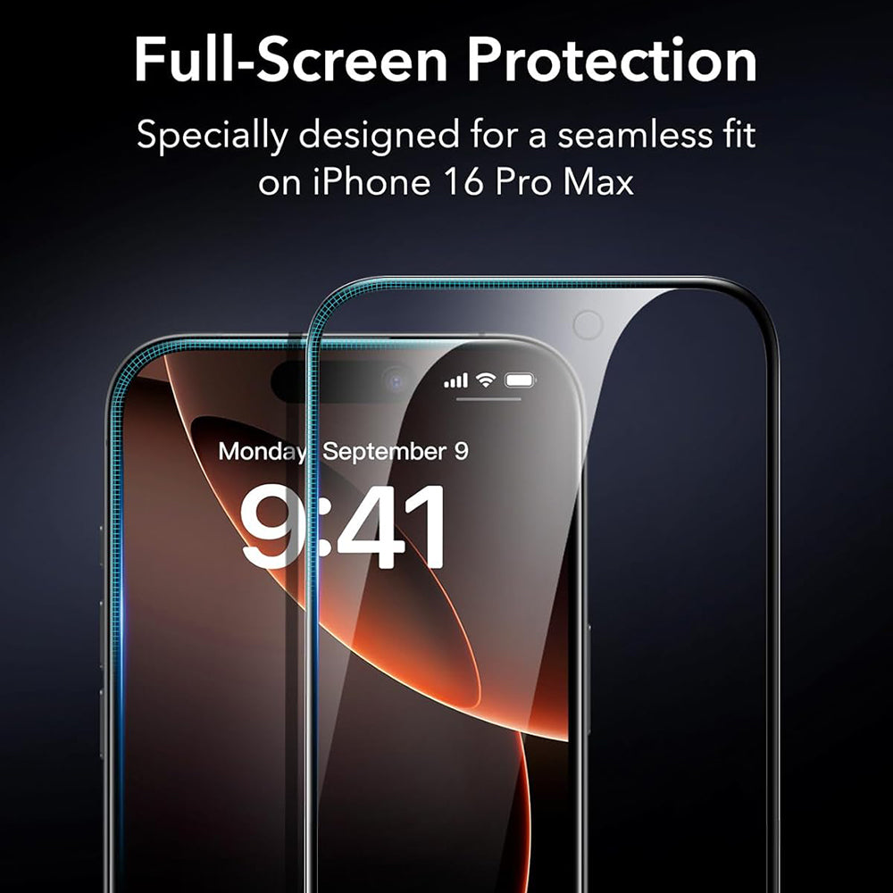 Zaščitna folija ESR za zaslon Apple iPhone 17 / 16 Pro, Kaljeno steklo, Polno lepljenje, Set 3 kosi, Črna