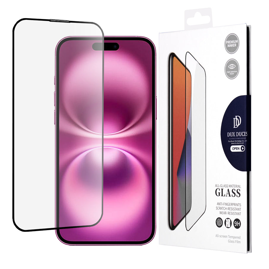 Zaščitna folija zaslona DUX DUCIS za Apple iPhone 16 Plus, kaljeno steklo, lepljenje na robu, črna