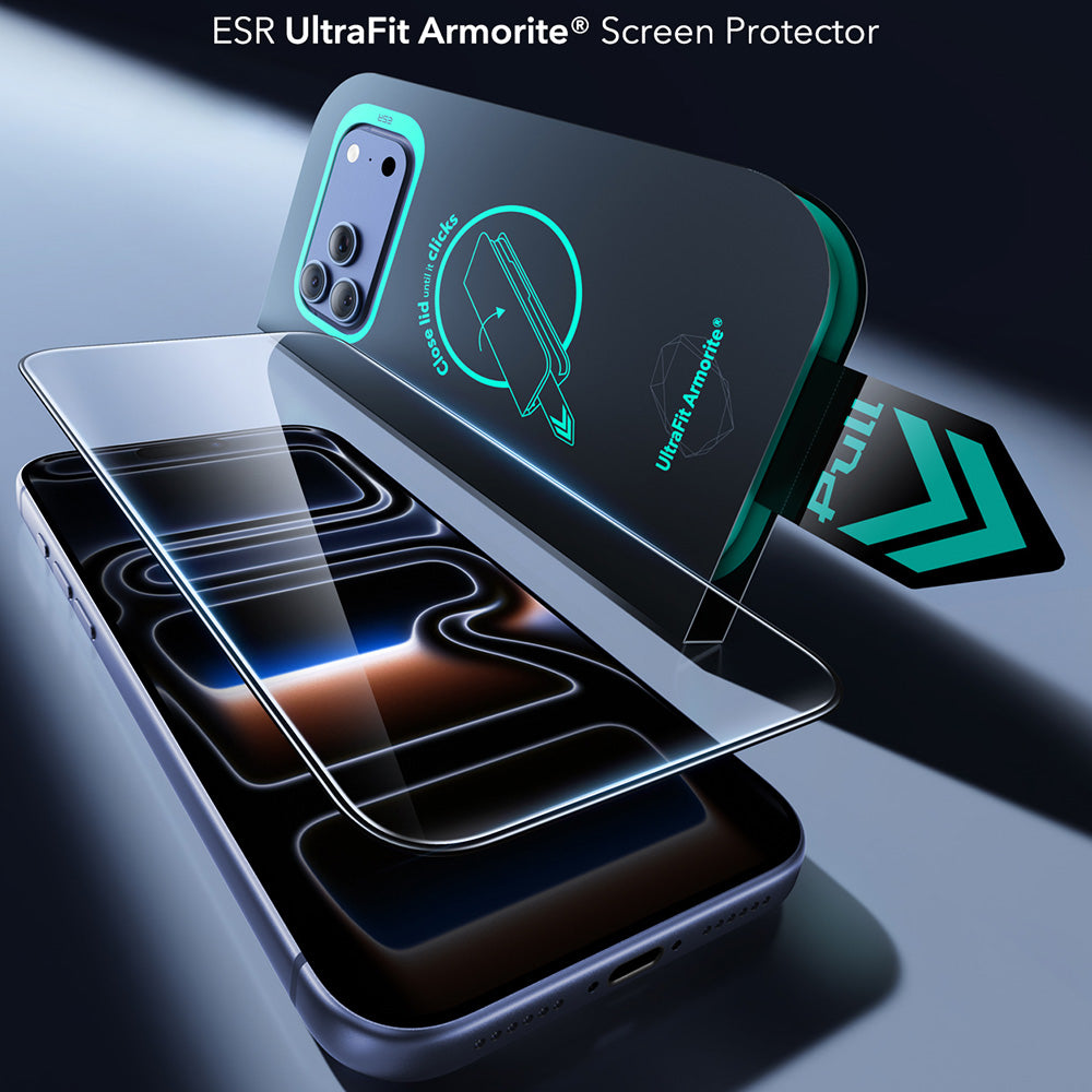 Zaščitna folija za zaslon ESR Armorite UltraFit za Apple iPhone 18 Pro / 17 Pro, varnostno steklo, polno lepilo, komplet 2 kosa, črna