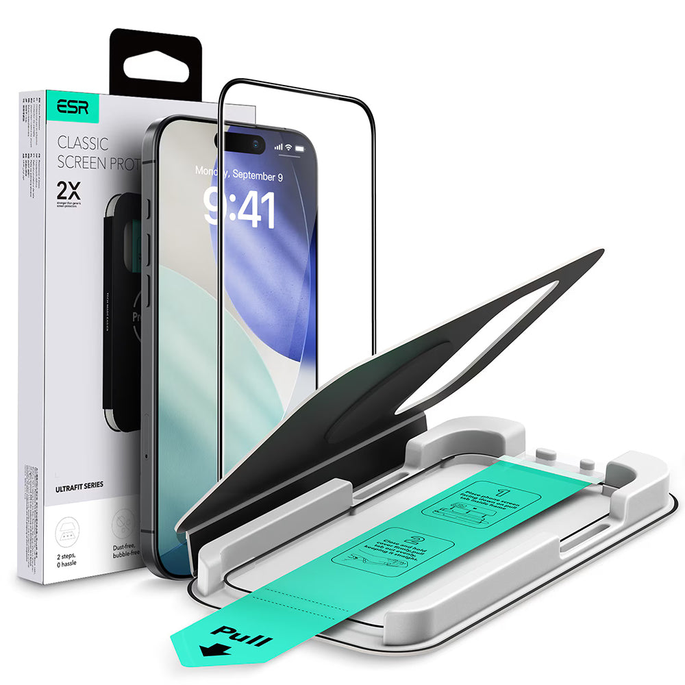 Zaščitna folija ESR UltraFit za zaslon Apple iPhone 17 Air, Kaljeno steklo, Polno lepljenje, Črna
