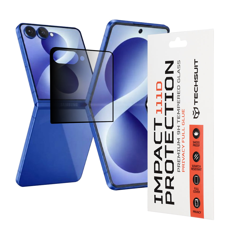 Zaščitna folija za zunanji zaslon Privacy Techsuit za Samsung Galaxy Z Flip8 F776, kaljeno steklo, polno lepilo, 111D