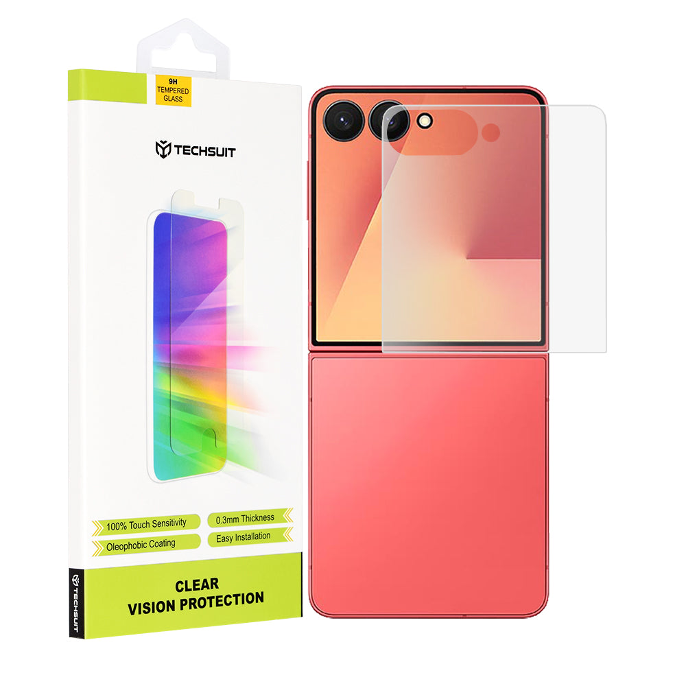 Zaščitna folija za zunanji zaslon Techsuit Clear Vision za Samsung Galaxy Z Flip7 F766, kaljeno steklo, polno lepilo